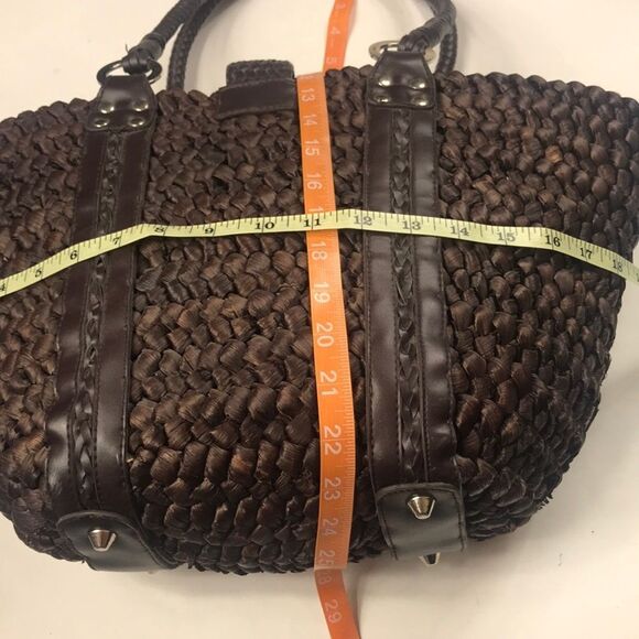 OVERSIZED WOVEN SHOULDER PURSE VINTAGE 100% STRAW BROWN WOMAN BAG - Picture 8 of 15